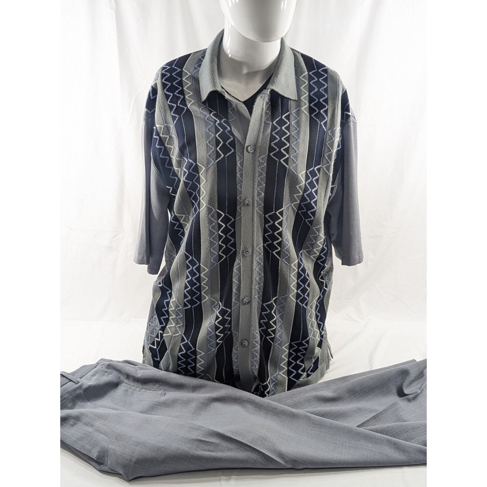 Vintage Men Silversilk 2pc walking leisure Suit L‎ (36x28) Pant Gray FLAWS